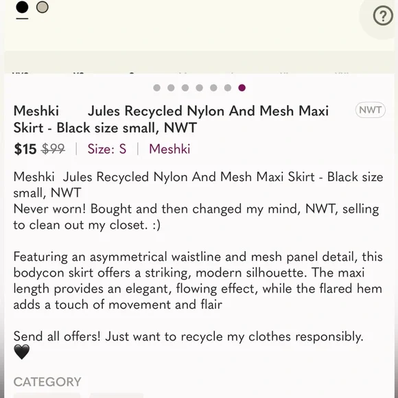 Meshki Jules Recycled Nylon And Mesh Maxi Skirt - Black size small, NWT - Picture 8 of 8